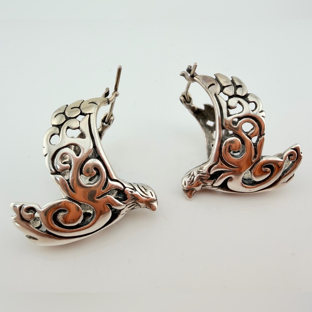 Vintage Shube’s Sterling Silver 925 Eagle Filigree Hoop Earrings - 12g